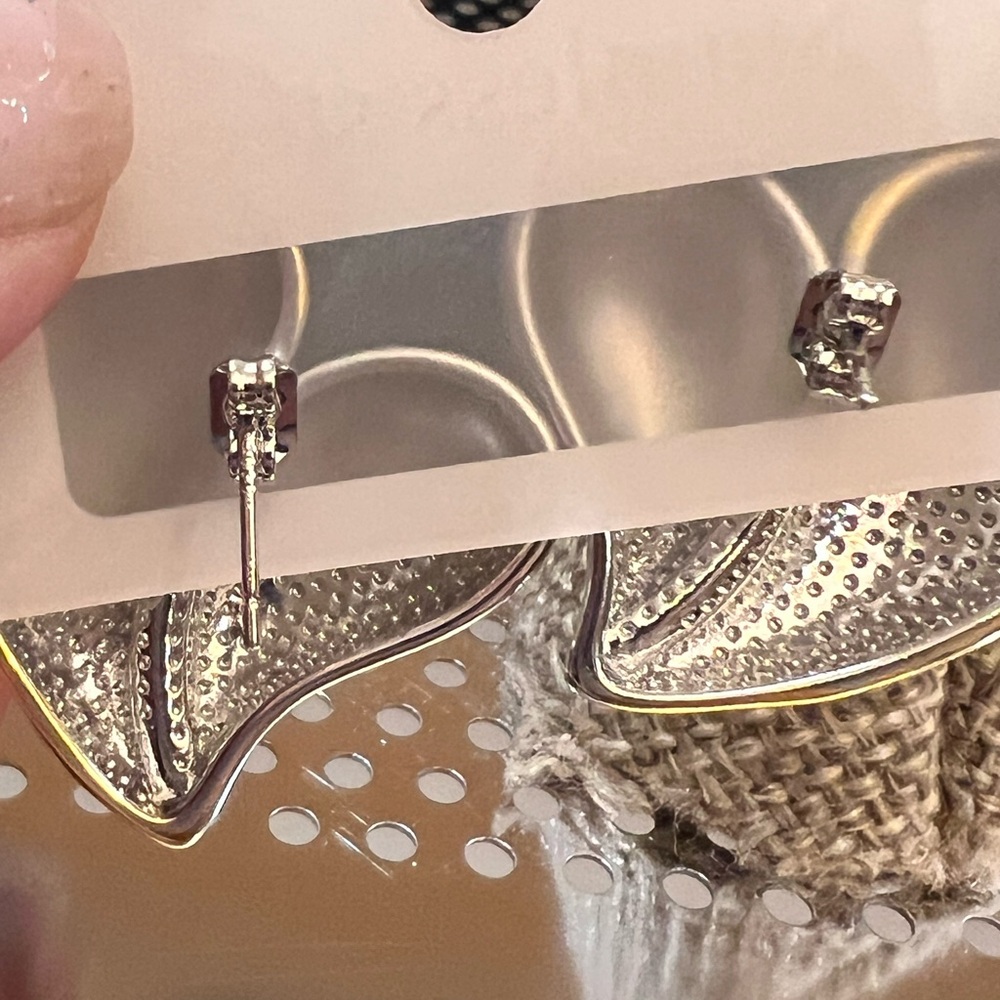 Gold and Silver Heart Earrings - Picture 5 of 8
